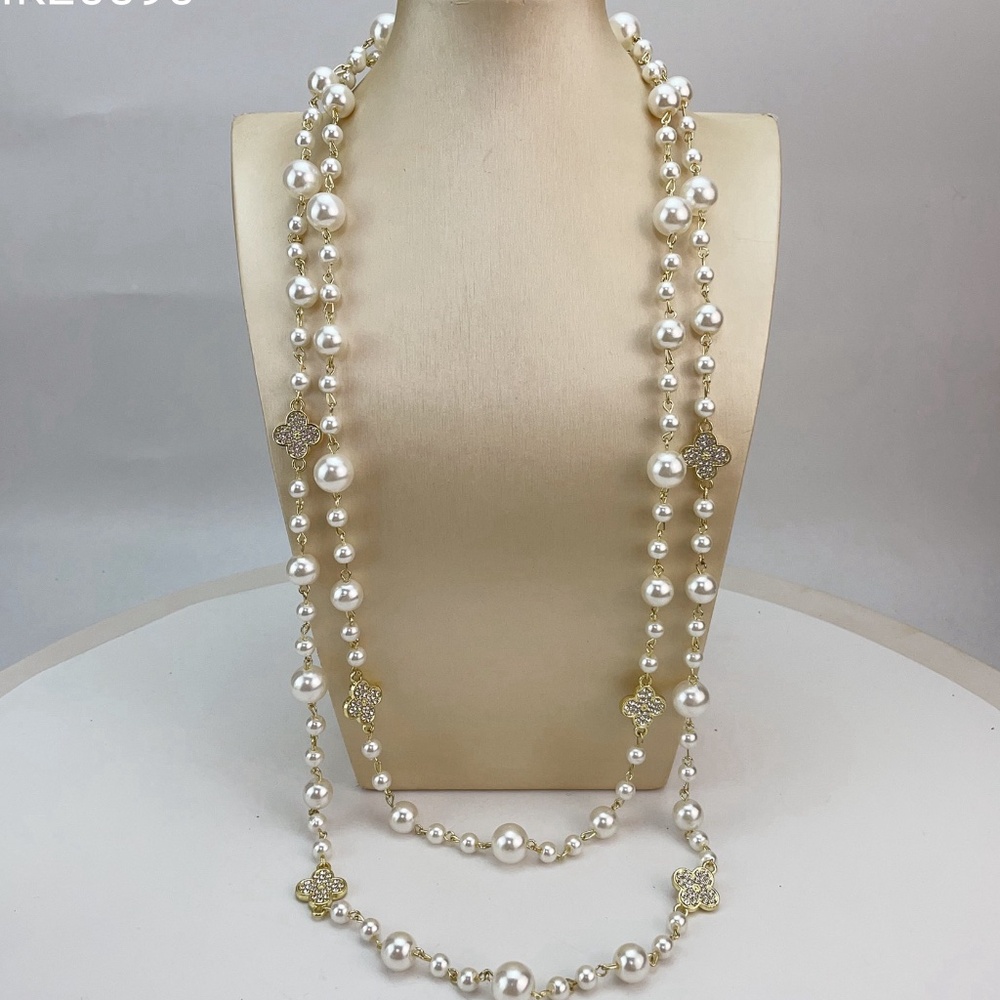 Crystal Clover 14K Dubai Gold Plated Costume Luxury Pearl Necklace